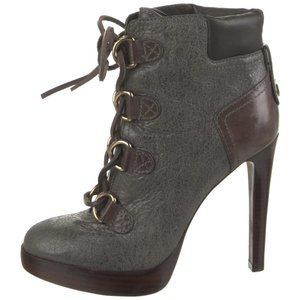 Tory Burch High Heel Gray Leather Laceup Lawson Booties 7.5